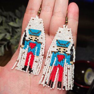 Handmade Beaded Christmas Toy Soldier Earrings
